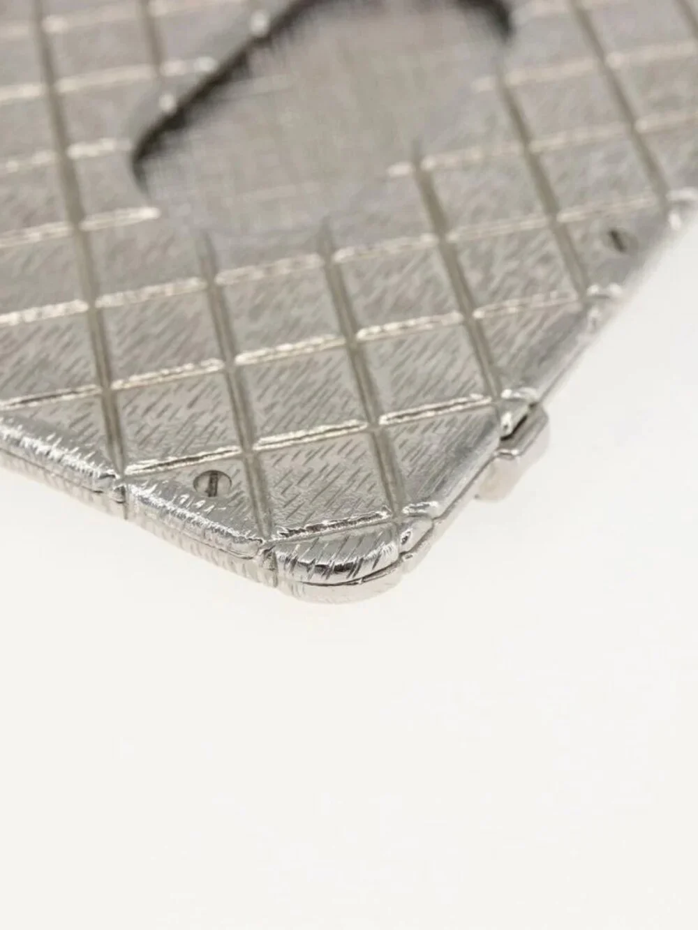 CHANEL Chain Neck Card Case metal Silver tone CC Auth 164711SM